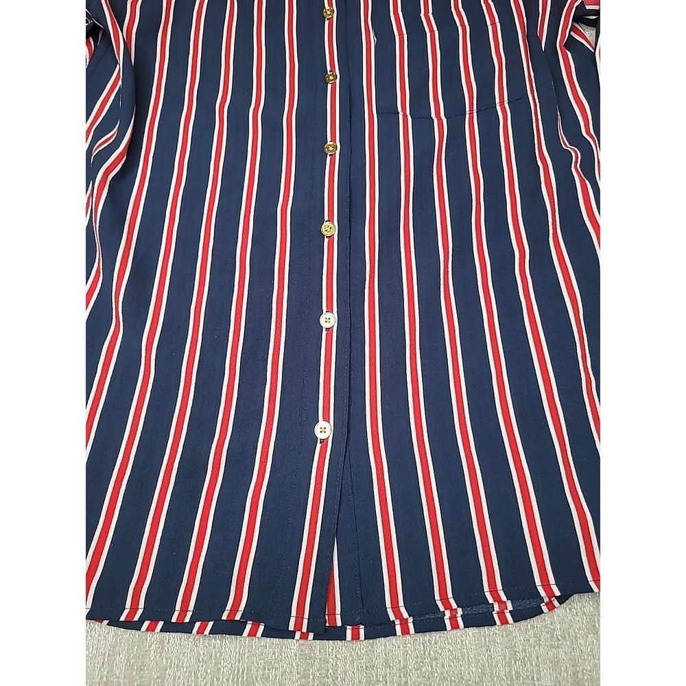 Michael Kors Women's Small Button Up Blouse Shirt Red White Blue Stripes Collar - Picture 5 of 10